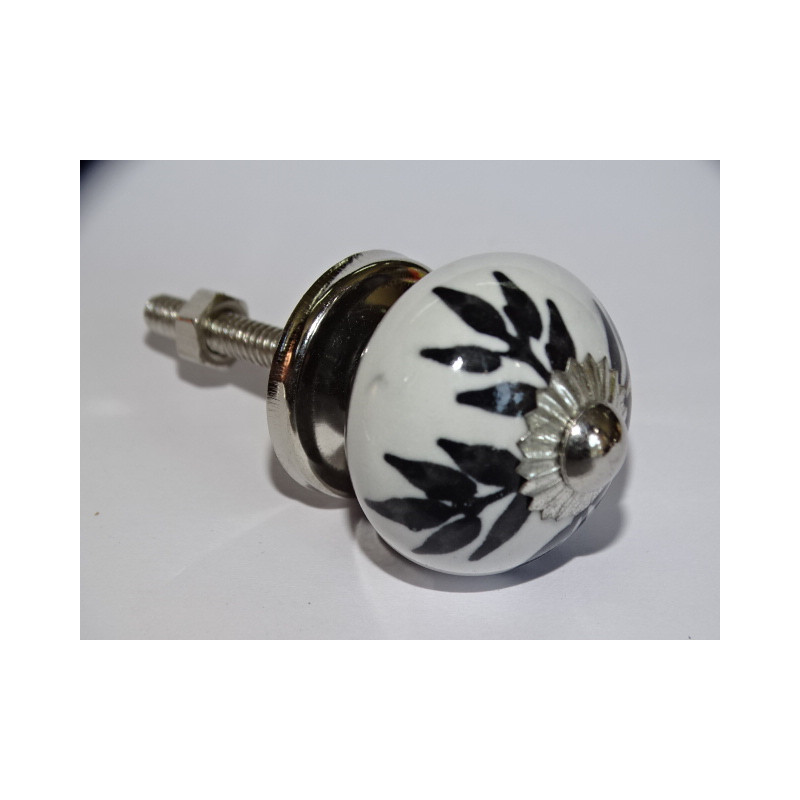 mini ceramic buttons black ferns - silver