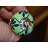 mini buttons in green ceramic and black flower - silver