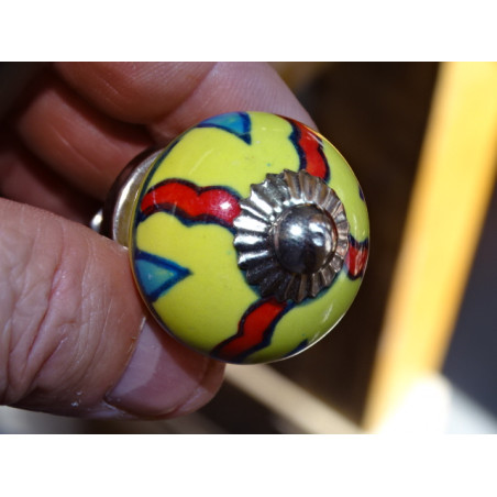 mini buttons in yellow ceramic and 4 red lines - silver