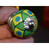 mini ceramic buttons green and yellow diamonds - silver