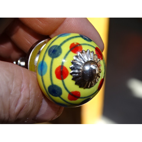 mini buttons in yellow ceramic and multicolored dots - silver
