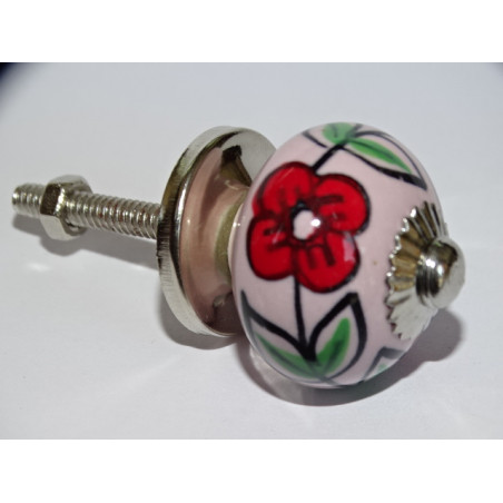 mini pink ceramic buttons and 2 red flowers - silver