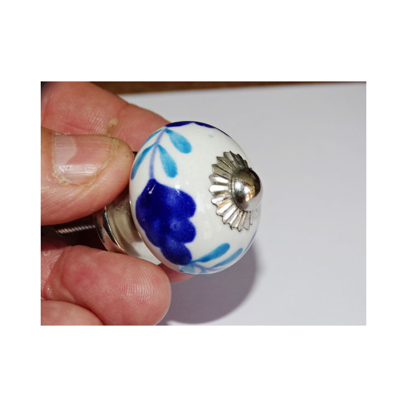 mini boutons en céramique blanc turquoise et outremer - argenté