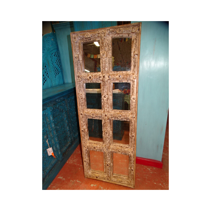 Old door carved and transformed into a mirror 145x53 cm