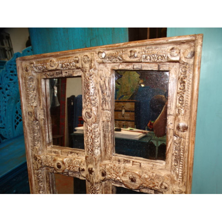 Vieille porte sculptée et transformée en un miroir 145x53 cm