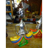 Set of 3 Indian musicians in metal and wood painted by hand