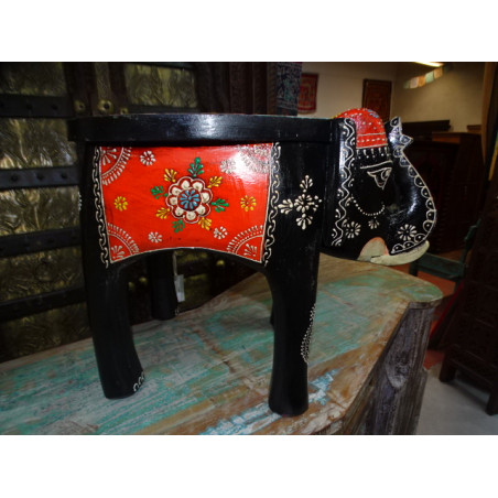 Stool with black and multicolored elephant 50x34x 36 cm high