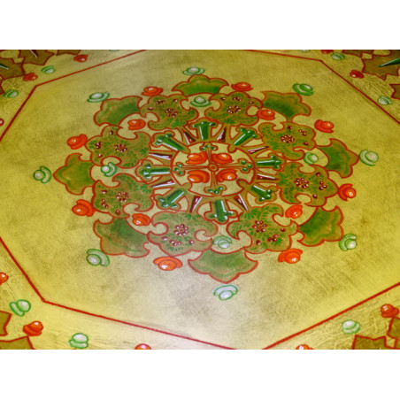 Coffee table octagonal yellow flower 4 drawers