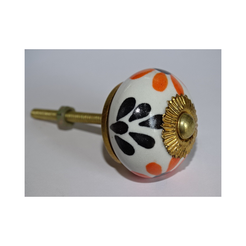 Drawer or door knobs with black and orange flowers