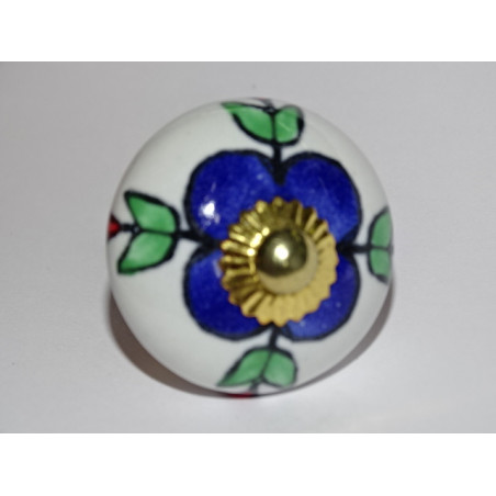 White drawer knobs with ultramarine flowers