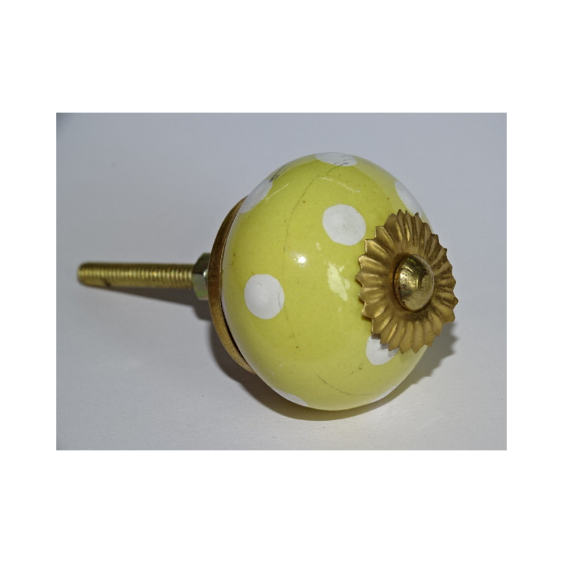 Yellow drawer knobs with white dots