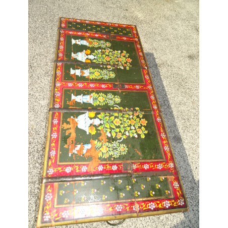 Trunk on wheels or Indian coffee table hand painted