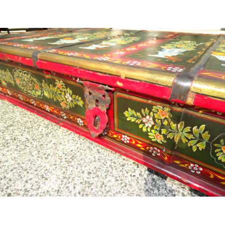 Trunk on wheels or Indian coffee table hand painted
