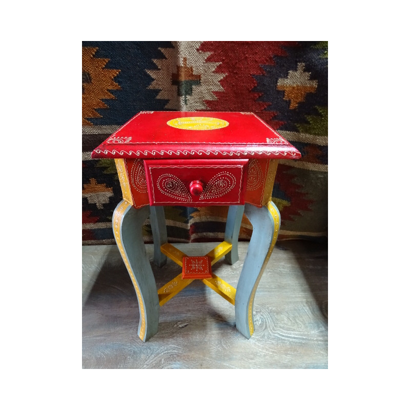 Small multicolored pedestal table 1 drawer (45 cm high)