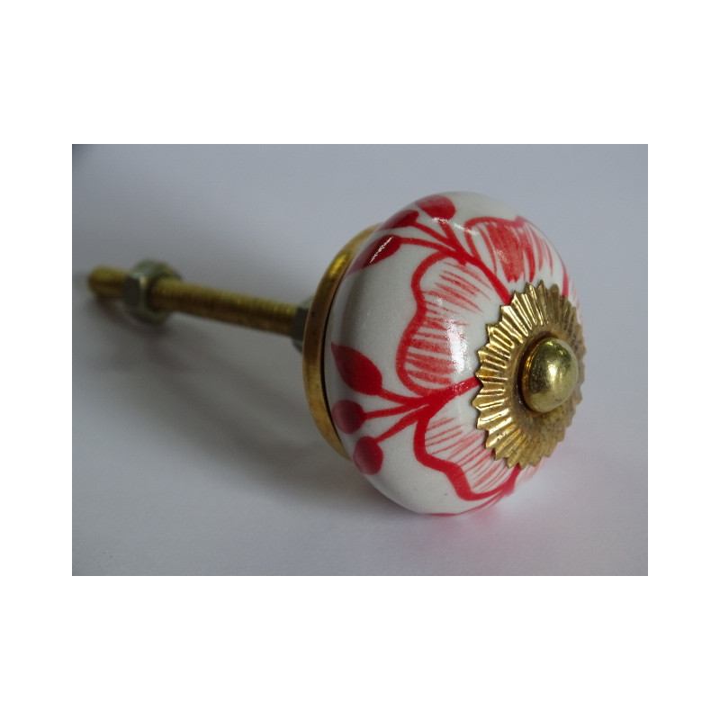 Drawer knobs with red drawn flowers