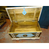 Turquoise and white chest of drawers in mango wood decorated with brass