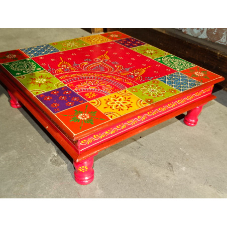 Bazot cushion table 45x45X16 cm with checkerboard and kashmeer pattern
