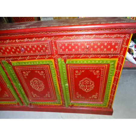 Red sideboard painted in relief 3 doors and 3 drawers