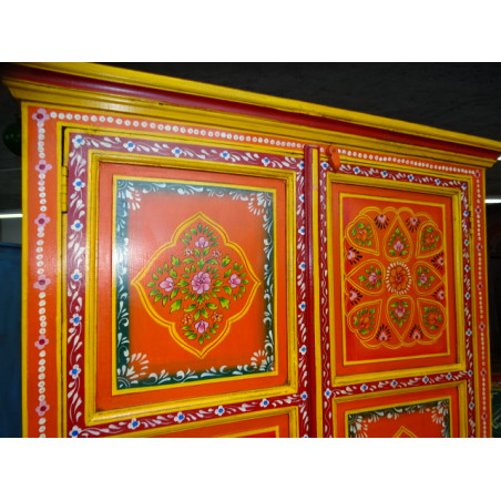 Armoire penderie portes peintes orange avec fleurs - 100x60x200 cm