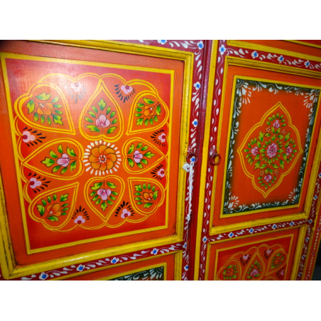 Armoire penderie portes peinte orange avec fleurs - 100x60x200 cm