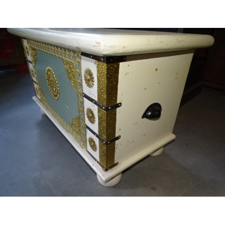 Mango wood chest with blue and brass patina 79x38x46 cm