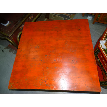 Table basse carrée 4 tiroirs rouge 90x90 cm