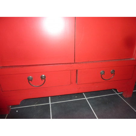 cabinet low red 2 drawers 2 doors
