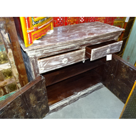 Indian buffet 2 old doors and 2 patinated tiroris multicolored