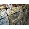 Indian buffet 2 old doors and 2 patinated tiroris multicolored