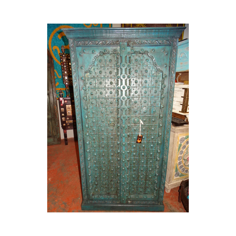 Armoire arche et métal patinée en turquoise 96x43x180 cm