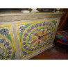 Low sideboard 4 doors fully carved and patinated multicolor pastel