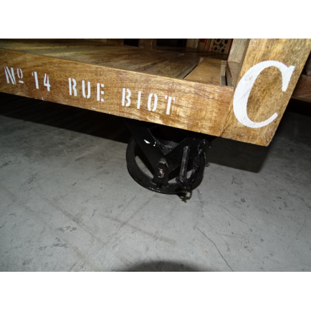 Petite console industrielle roues trolley 90x40x76 cm