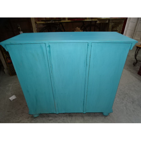 Small carved buffet 2 moucharabieh patinated turquoise 100x90 cm