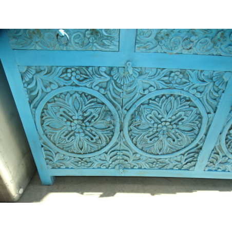 4-door 4-drawer carved sideboard with turquoise patina 180x90 cm