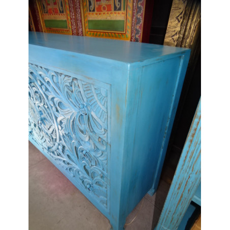 Grande commode sculptée et turquoise 6 grands tiroirs