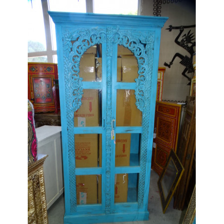 Library cabinet with turquoise patinated glass arch