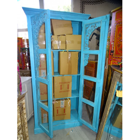 Library cabinet with turquoise patinated glass arch