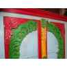 Turquoise and red arch cabinet with solid doors 190 cm