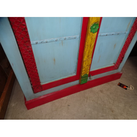 Turquoise and red arch cabinet with solid doors 190 cm