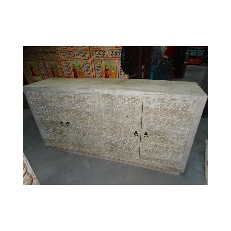 Large carved design sandblasted sideboard with tribal motifs 180x47x92 cm