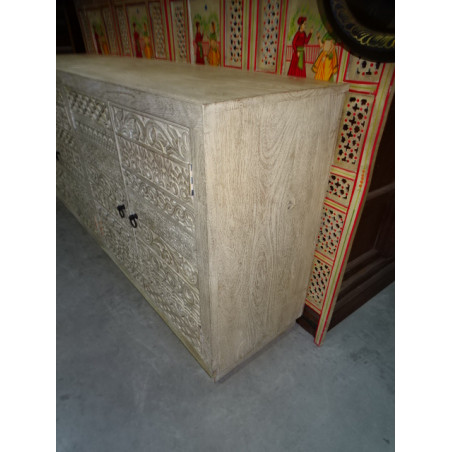 Large carved design sandblasted sideboard with tribal motifs 180x47x92 cm