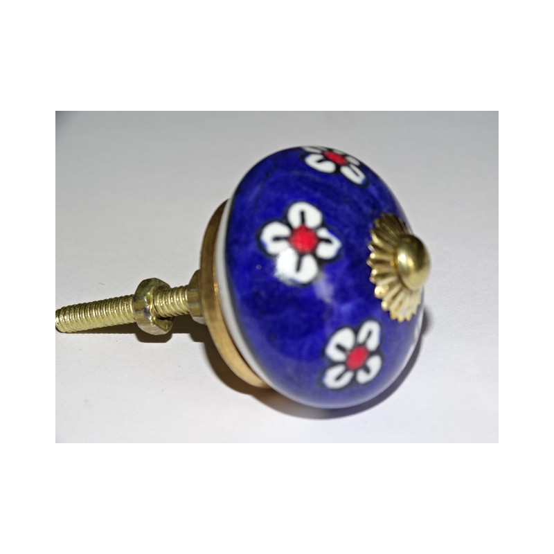 Ultramarine blue and white flower drawer knobs or door