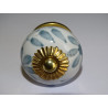 White drawer or door knobs with large gray flower