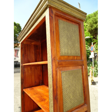 Teak bookcase with brass ornament and two glass doors