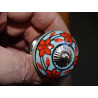Furniture knobs in turquoise porcelain and orange flowers - silver