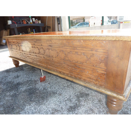 coffee table carved rosewood and brass