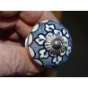 Gray porcelain furniture knobs with white flowers - silver