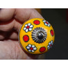 Orange polka dots and red flowers porcelain furniture knobs - silver
