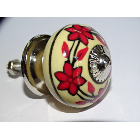 Yellow furniture knobs and red flower wreath - silver