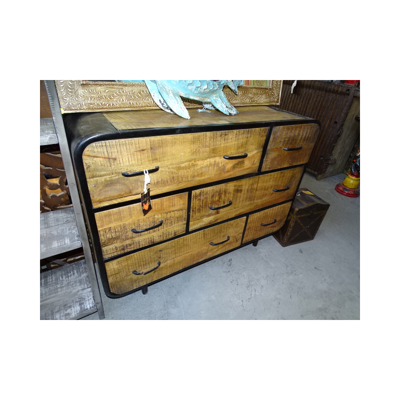 Industrial chest of six drawers and recycled teak